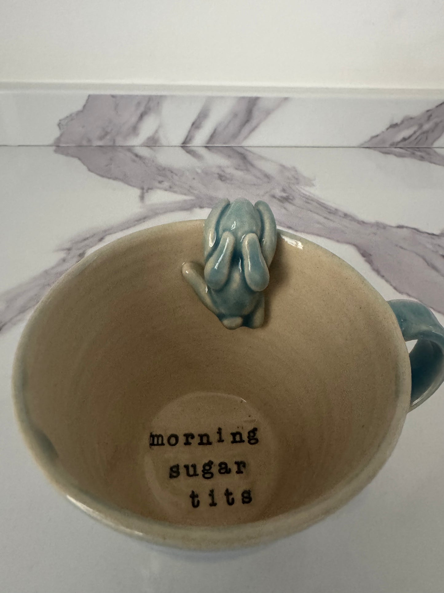 Morning Sugar Tits Blue Bunny Handmade Ceramic Mug