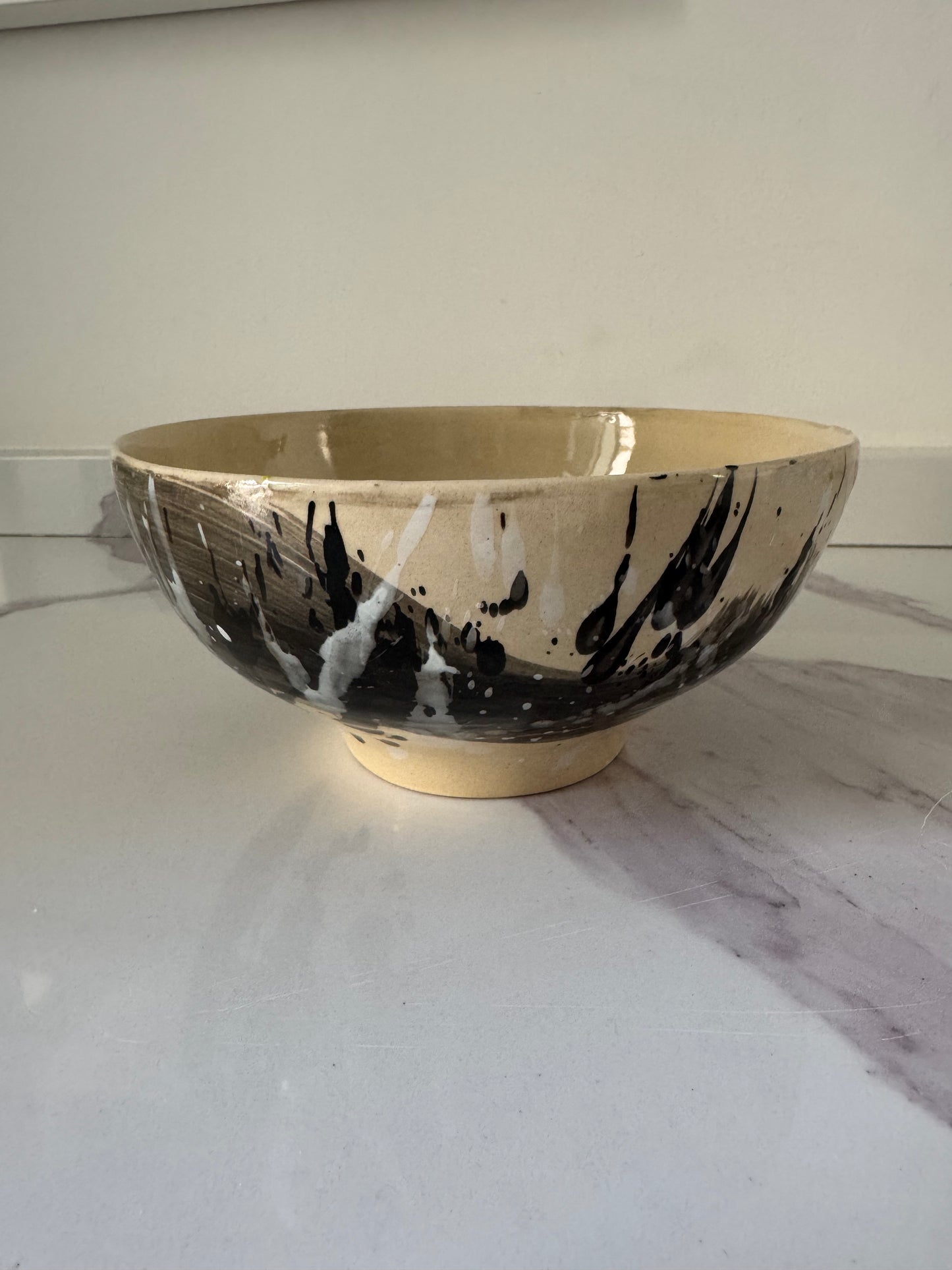 Serving Bowl with a Black and White Splash Pattern