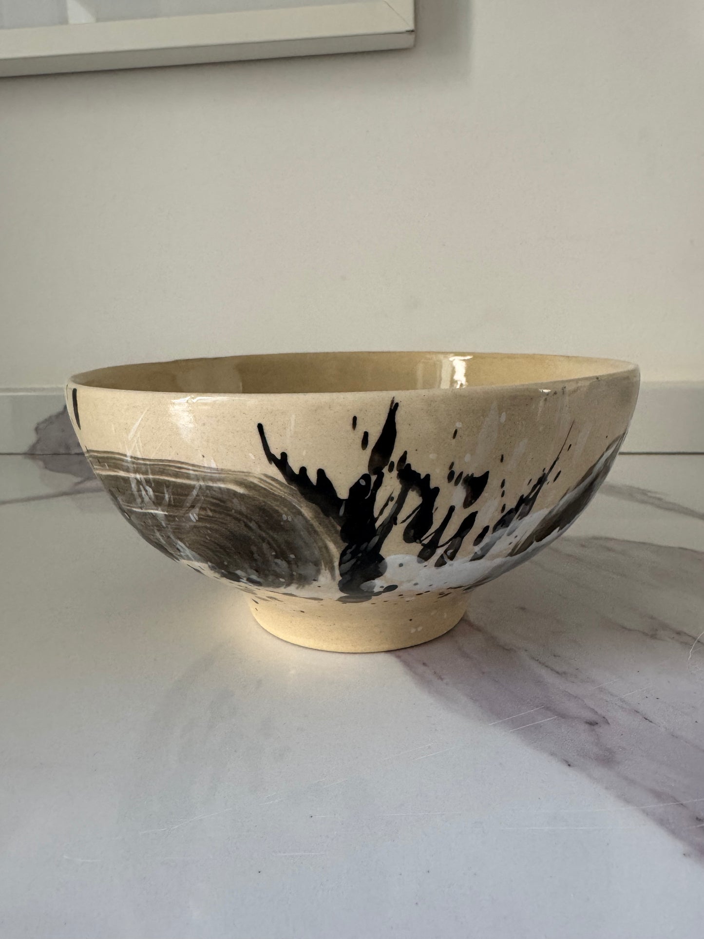 Serving Bowl with a Black and White Splash Pattern