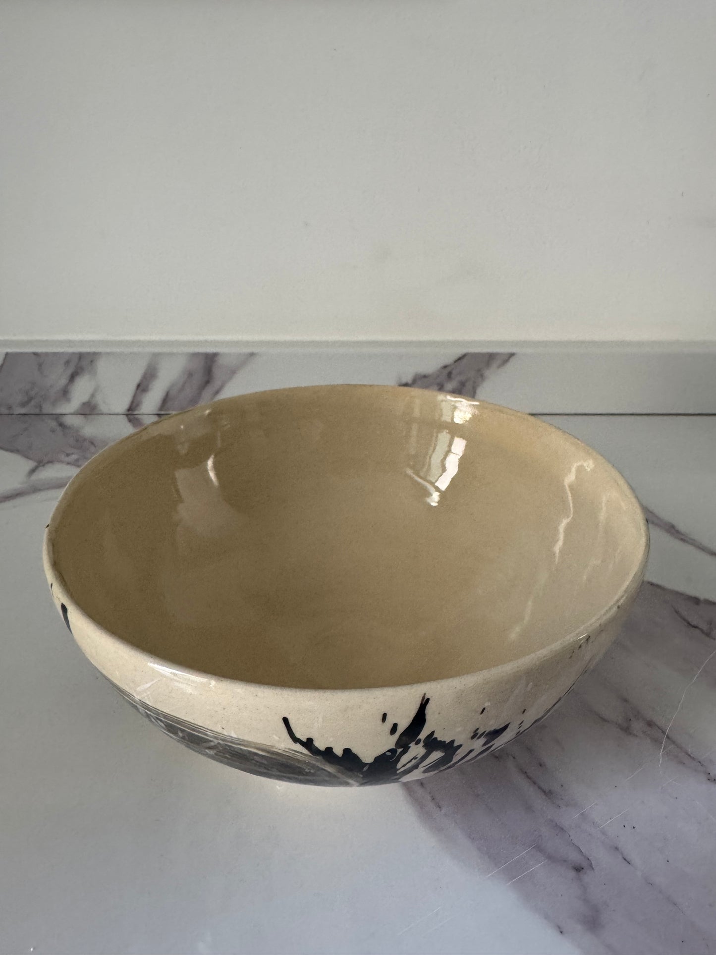 Serving Bowl with a Black and White Splash Pattern