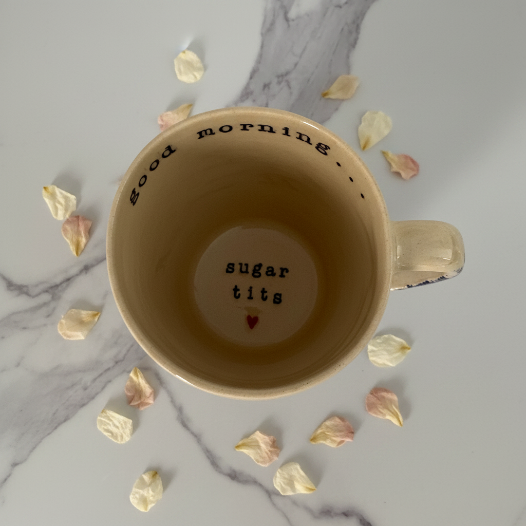 Good Morning Mug Top-Down Lifestyle Shot